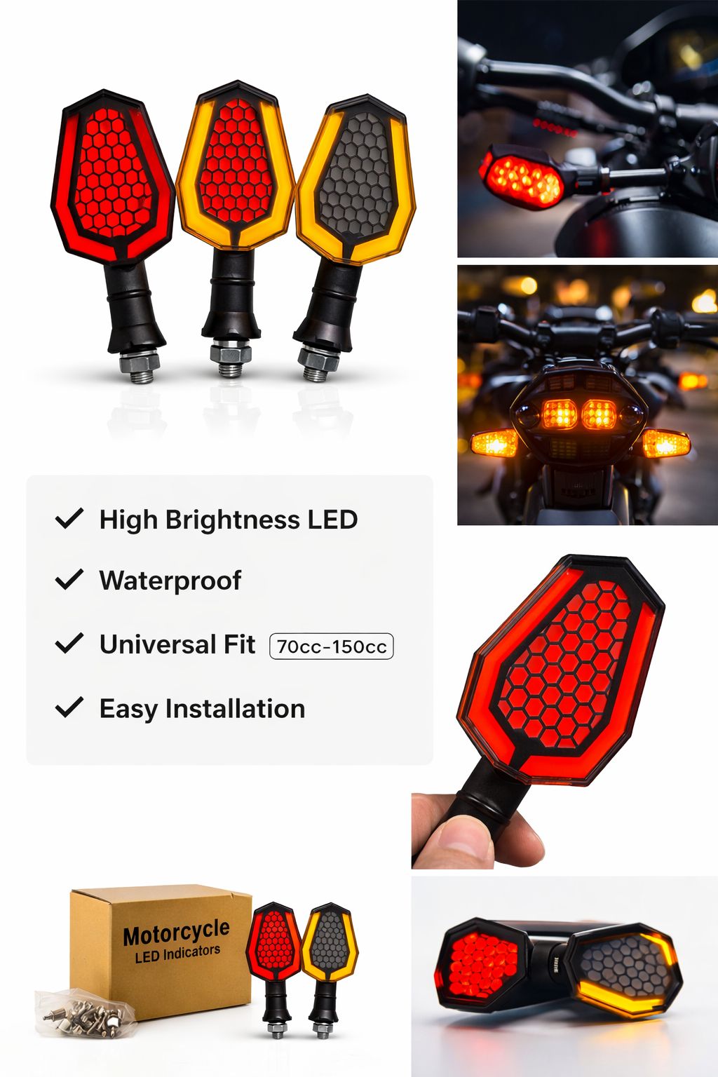 2PC R-359 Bike Indicators – LED Motorcycle Turn Signal Lights (Waterproof & Bright)