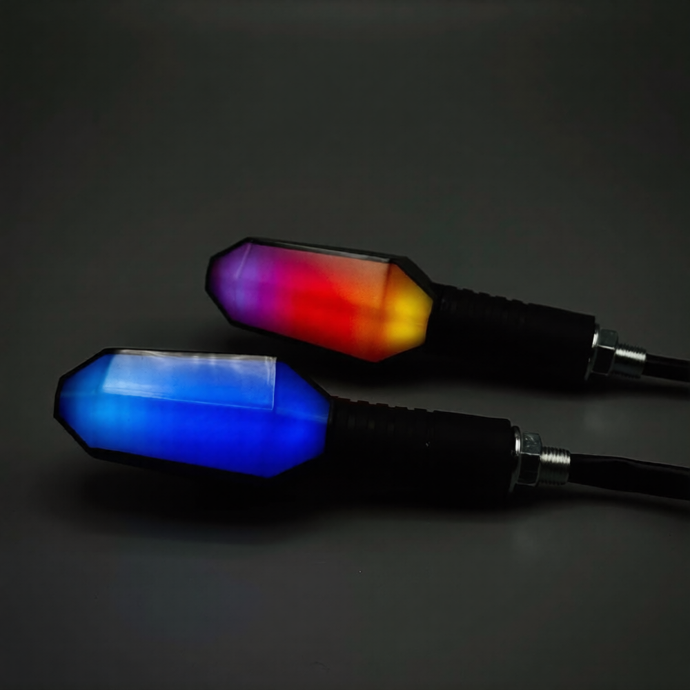2PCS RGB Multi-Color LED Motorcycle Indicators | Universal Bike Turn Signal Lights